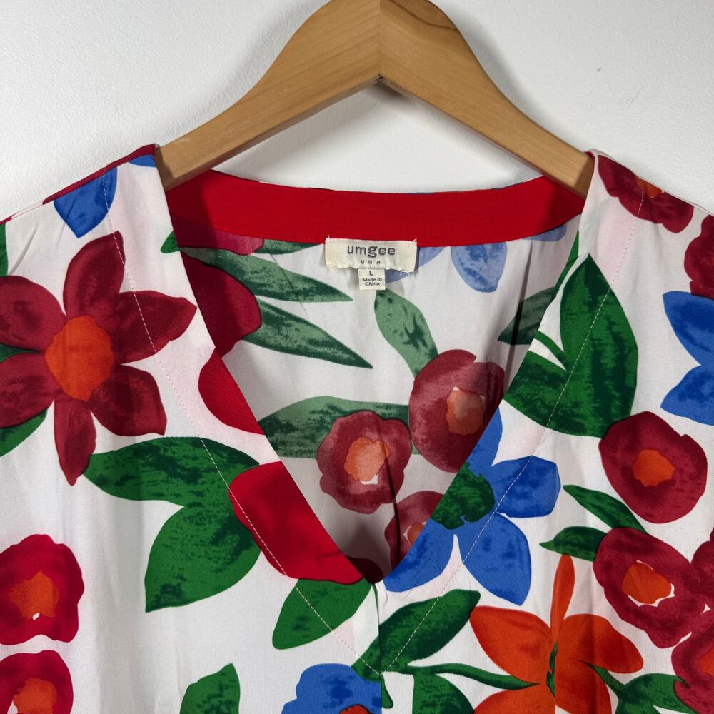 Umgee Floral Blouse - Red, Green, Blue - Picture 3 of 7